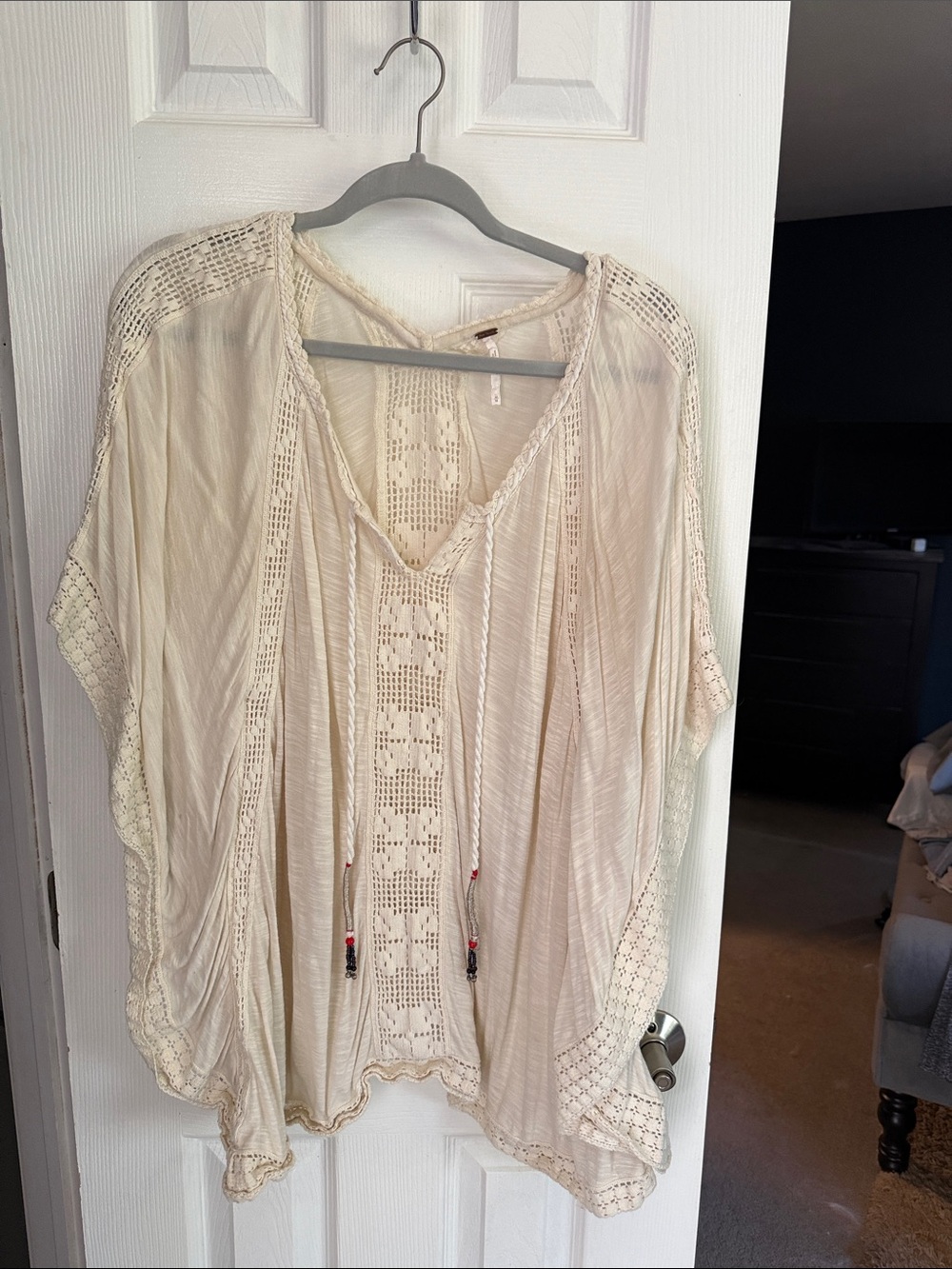 Free People Cream Crochet-Trim V-Neck Tunic